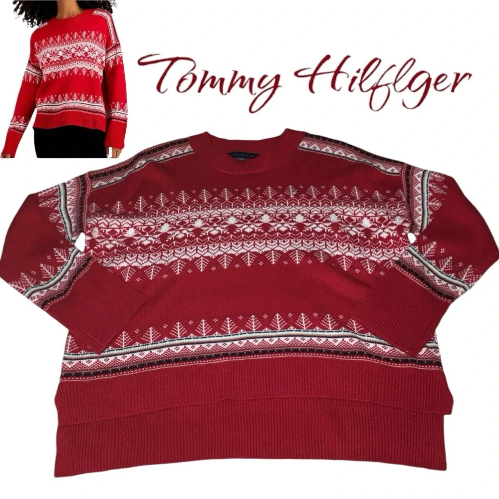 Tommy Hilfiger Red and White Patterned Sweater - Picture 14 of 14